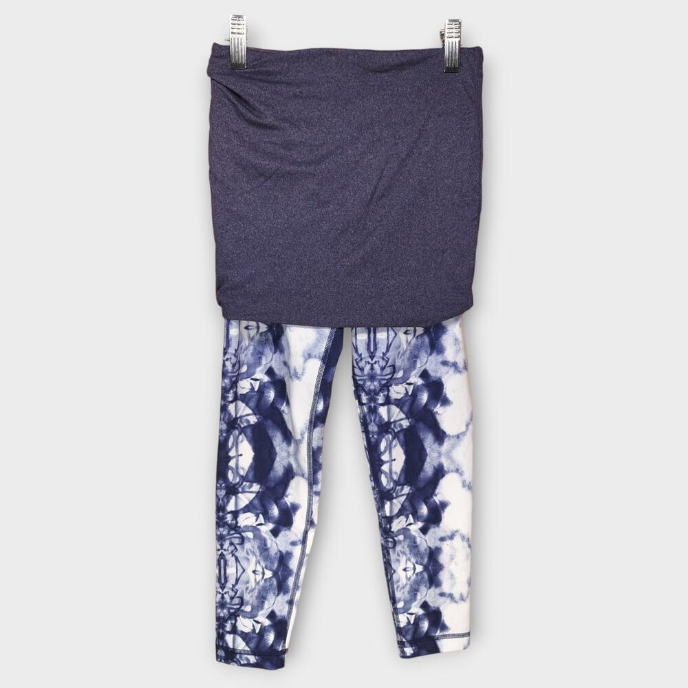 Womens Lululemon Fold Over Waist Blue & White Activewear Leggings Size 2